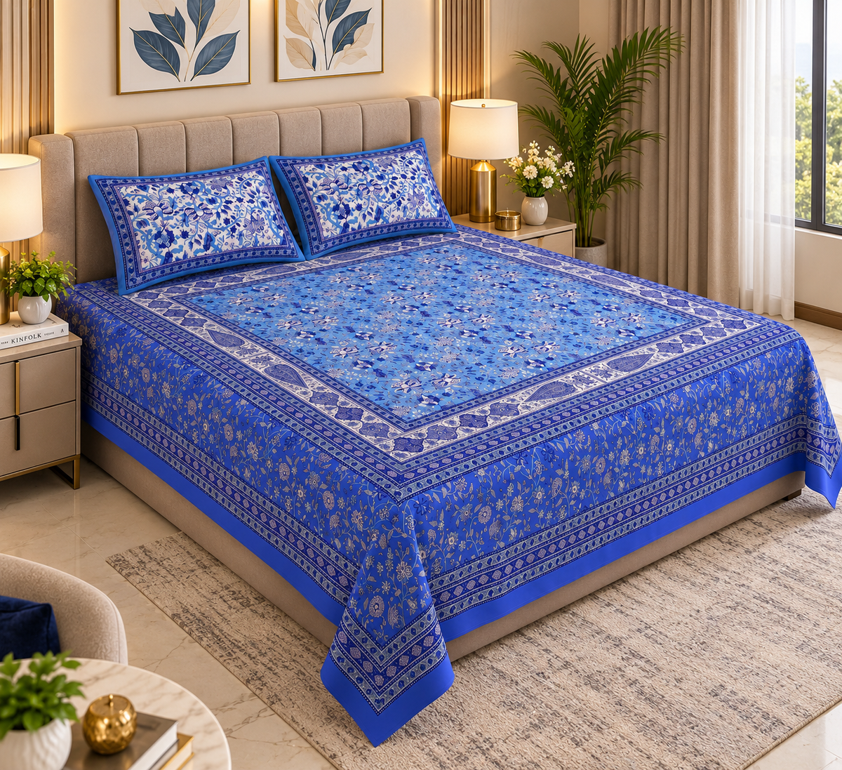Heavenbirds 300 TC Premium Cotton Bedsheet with 2 Pillow Covers | Ultra Soft & Color Fade Resistant