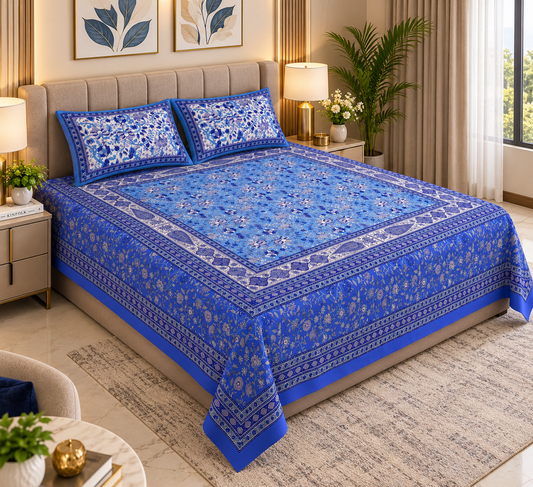 Heavenbirds 300 TC Premium Cotton Bedsheet with 2 Pillow Covers | Ultra Soft & Color Fade Resistant