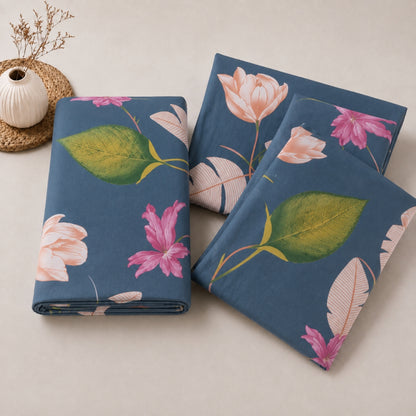 Midnight Garden Feels like Glace Cotton Bedsheet – King Size, Tropical Floral Print, Fitted Bedsheet (1B + 2P)