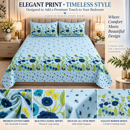 Heavenbirds 300 TC Premium Cotton Bedsheet with 2 Pillow Covers | Ultra Soft & Color Fade Resistant