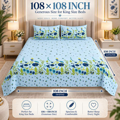 Heavenbirds 300 TC Premium Cotton Bedsheet with 2 Pillow Covers | Ultra Soft & Color Fade Resistant