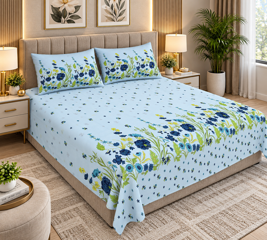 Heavenbirds 300 TC Premium Cotton Bedsheet with 2 Pillow Covers | Ultra Soft & Color Fade Resistant