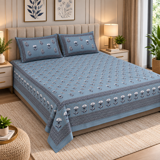 Heavenbirds 300 TC Premium Cotton Bedsheet with 2 Pillow Covers | Ultra Soft & Color Fade Resistant