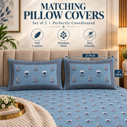 Heavenbirds 300 TC Premium Cotton Bedsheet with 2 Pillow Covers | Ultra Soft & Color Fade Resistant