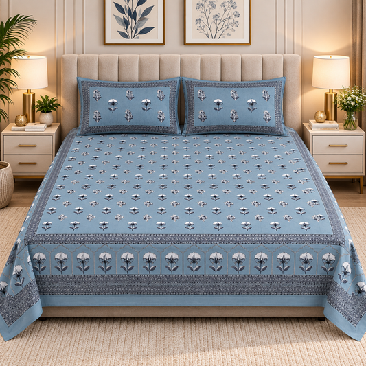Heavenbirds 300 TC Premium Cotton Bedsheet with 2 Pillow Covers | Ultra Soft & Color Fade Resistant