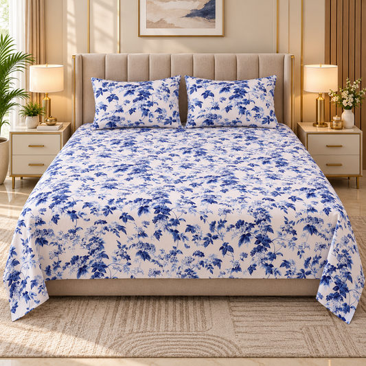 Heavenbirds 300 TC Premium Cotton Bedsheet with 2 Pillow Covers | Ultra Soft & Color Fade Resistant