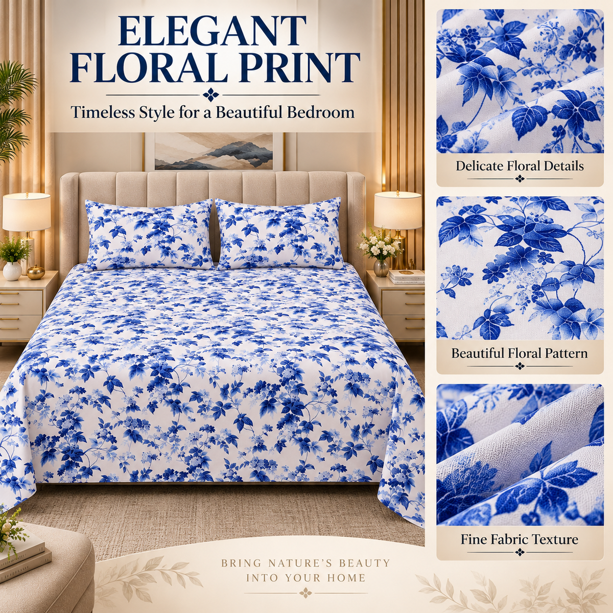 Heavenbirds 300 TC Premium Cotton Bedsheet with 2 Pillow Covers | Ultra Soft & Color Fade Resistant