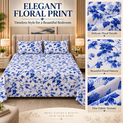 Heavenbirds 300 TC Premium Cotton Bedsheet with 2 Pillow Covers | Ultra Soft & Color Fade Resistant