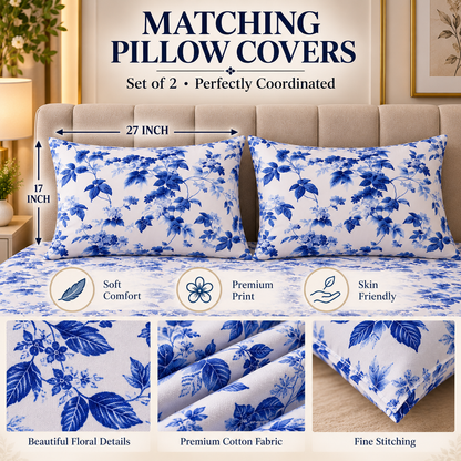 Heavenbirds 300 TC Premium Cotton Bedsheet with 2 Pillow Covers | Ultra Soft & Color Fade Resistant