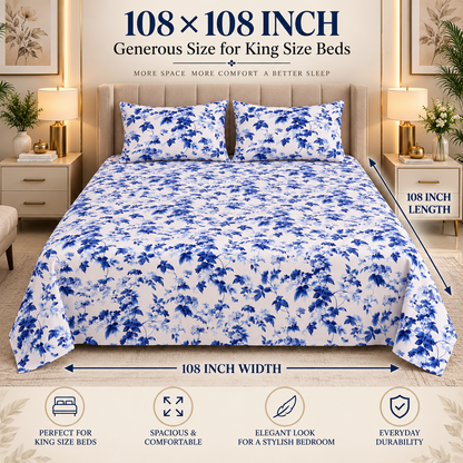 Heavenbirds 300 TC Premium Cotton Bedsheet with 2 Pillow Covers | Ultra Soft & Color Fade Resistant