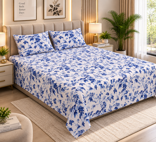 Heavenbirds 300 TC Premium Cotton Bedsheet with 2 Pillow Covers | Ultra Soft & Color Fade Resistant