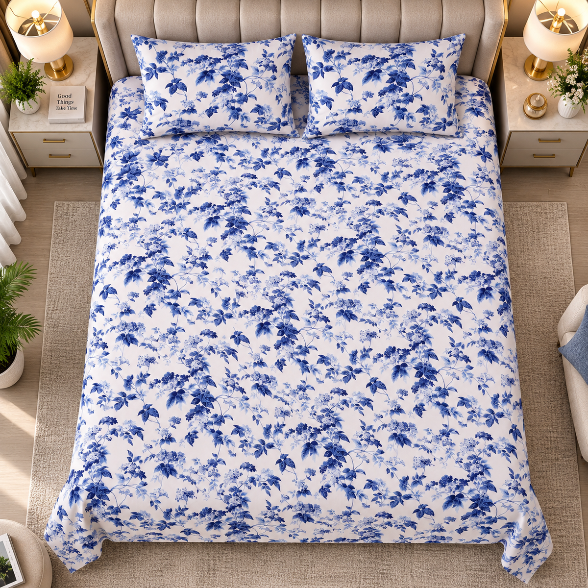 Heavenbirds 300 TC Premium Cotton Bedsheet with 2 Pillow Covers | Ultra Soft & Color Fade Resistant
