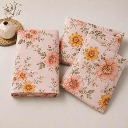 Rose Charm Feels like Glace Cotton Bedsheet – King Size, Multicolor Moroccan Print, Fitted Bedsheet (1B + 2P)