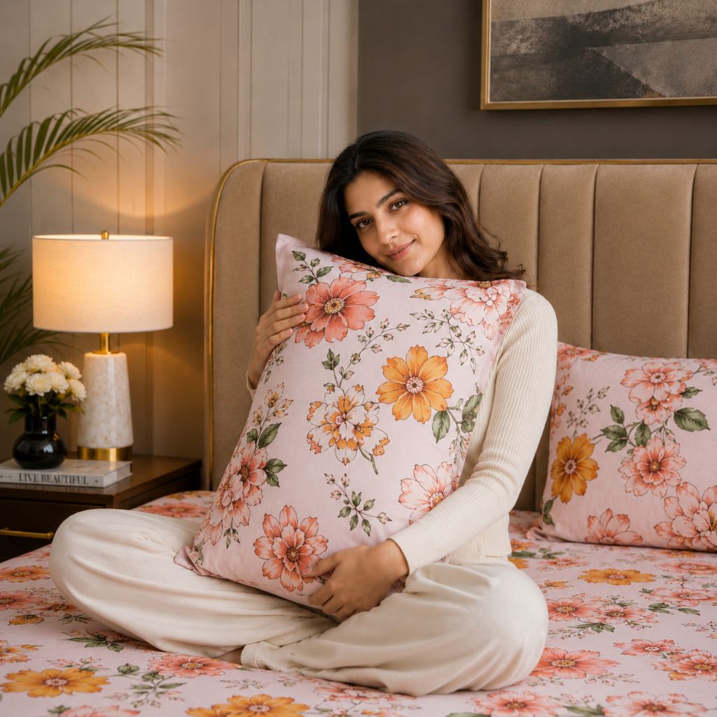 Rose Charm Feels like Glace Cotton Bedsheet – King Size, Multicolor Moroccan Print, Fitted Bedsheet (1B + 2P)