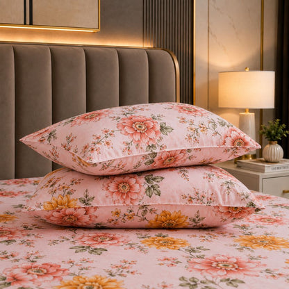 Rose Charm Feels like Glace Cotton Bedsheet – King Size, Multicolor Moroccan Print, Fitted Bedsheet (1B + 2P)
