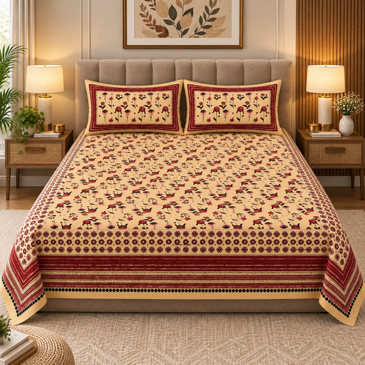 Heavenbirds 300 TC Premium Cotton Bedsheet with 2 Pillow Covers | Ultra Soft & Color Fade Resistant