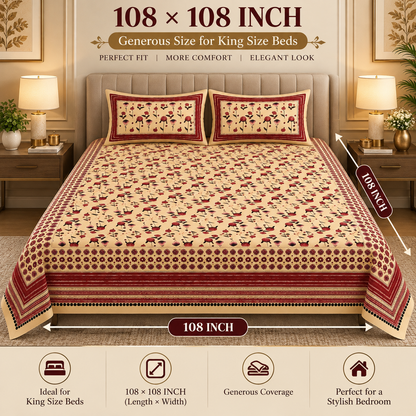 Heavenbirds 300 TC Premium Cotton Bedsheet with 2 Pillow Covers | Ultra Soft & Color Fade Resistant
