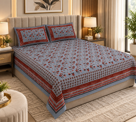 Heavenbirds 300 TC Premium Cotton Bedsheet with 2 Pillow Covers | Ultra Soft & Color Fade Resistant