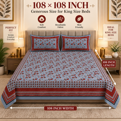 Heavenbirds 300 TC Premium Cotton Bedsheet with 2 Pillow Covers | Ultra Soft & Color Fade Resistant