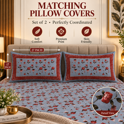Heavenbirds 300 TC Premium Cotton Bedsheet with 2 Pillow Covers | Ultra Soft & Color Fade Resistant