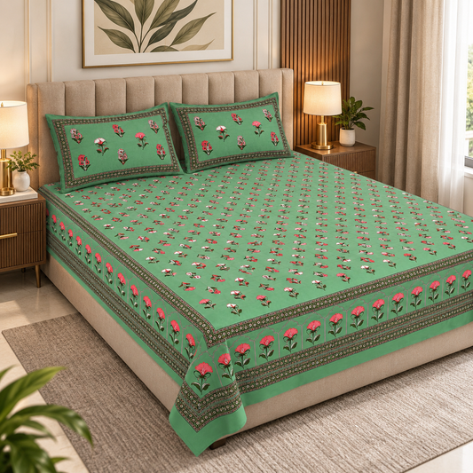Heavenbirds 300 TC Premium Cotton Bedsheet with 2 Pillow Covers | Ultra Soft & Color Fade Resistant