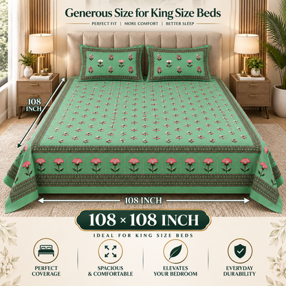 Heavenbirds 300 TC Premium Cotton Bedsheet with 2 Pillow Covers | Ultra Soft & Color Fade Resistant