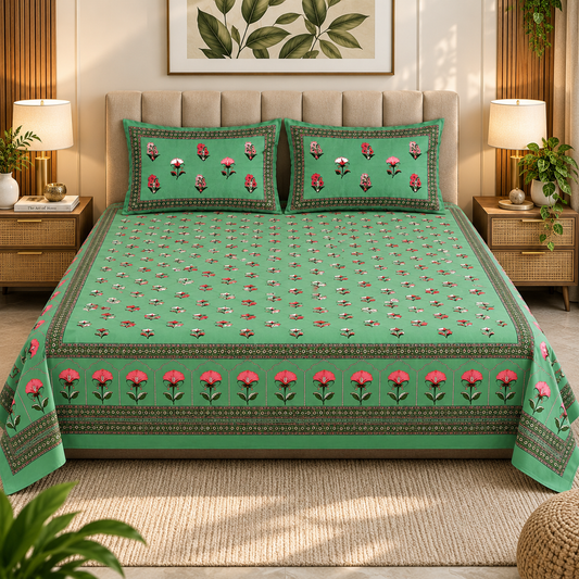 Heavenbirds 300 TC Premium Cotton Bedsheet with 2 Pillow Covers | Ultra Soft & Color Fade Resistant