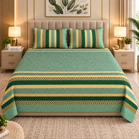 Heavenbirds 300 TC Premium Cotton Bedsheet with 2 Pillow Covers | Ultra Soft & Color Fade Resistant
