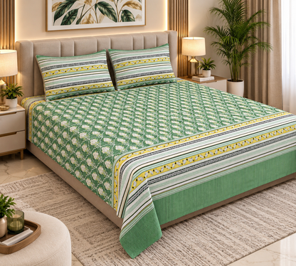Heavenbirds 300 TC Premium Cotton Bedsheet with 2 Pillow Covers | Ultra Soft & Color Fade Resistant
