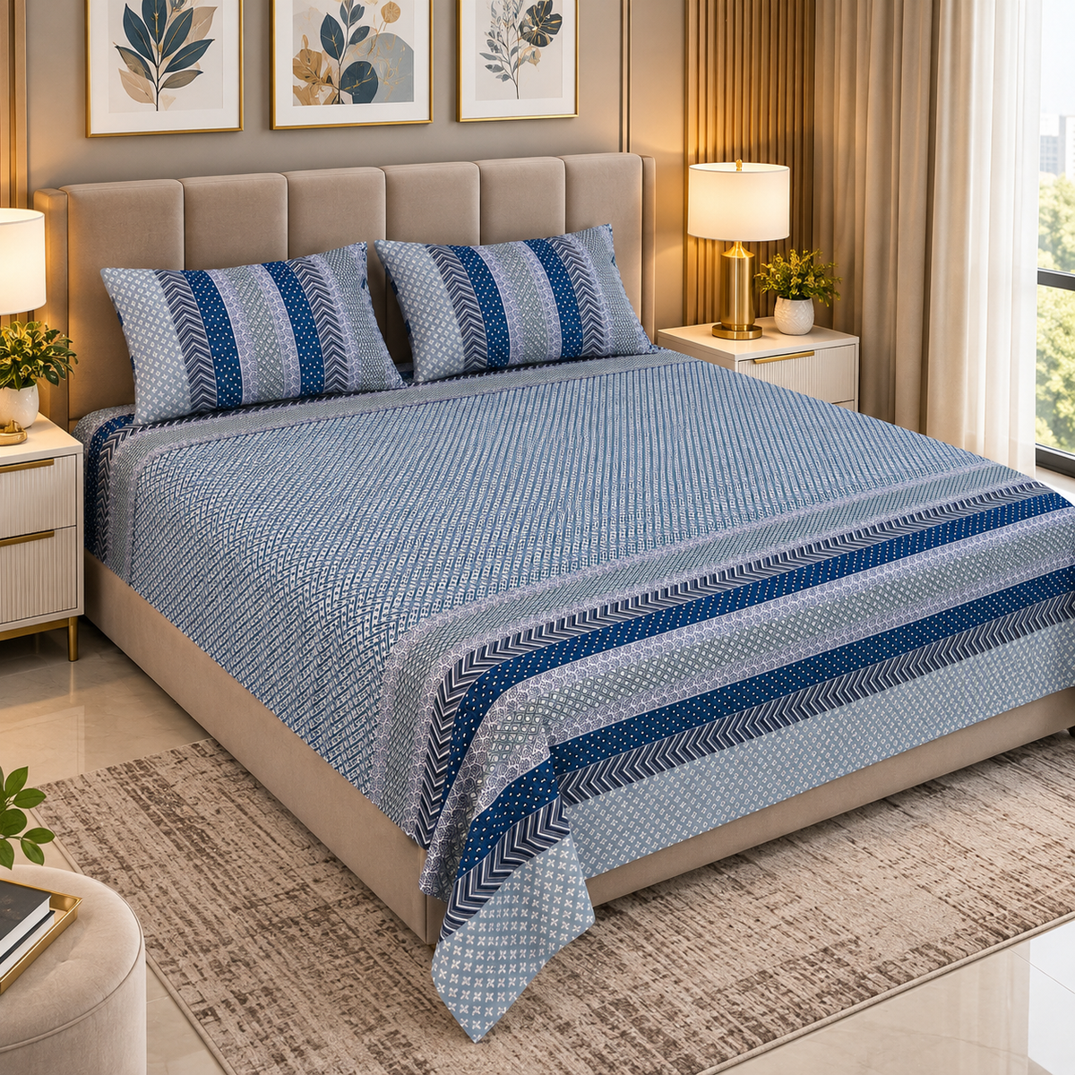 Heavenbirds Premium 300 TC Cotton Bedsheet with 2 Pillow Covers | Ultra Soft & Breathable | 100% Color Fade Guarantee | King Size Double Bedsheet for Everyday Luxury