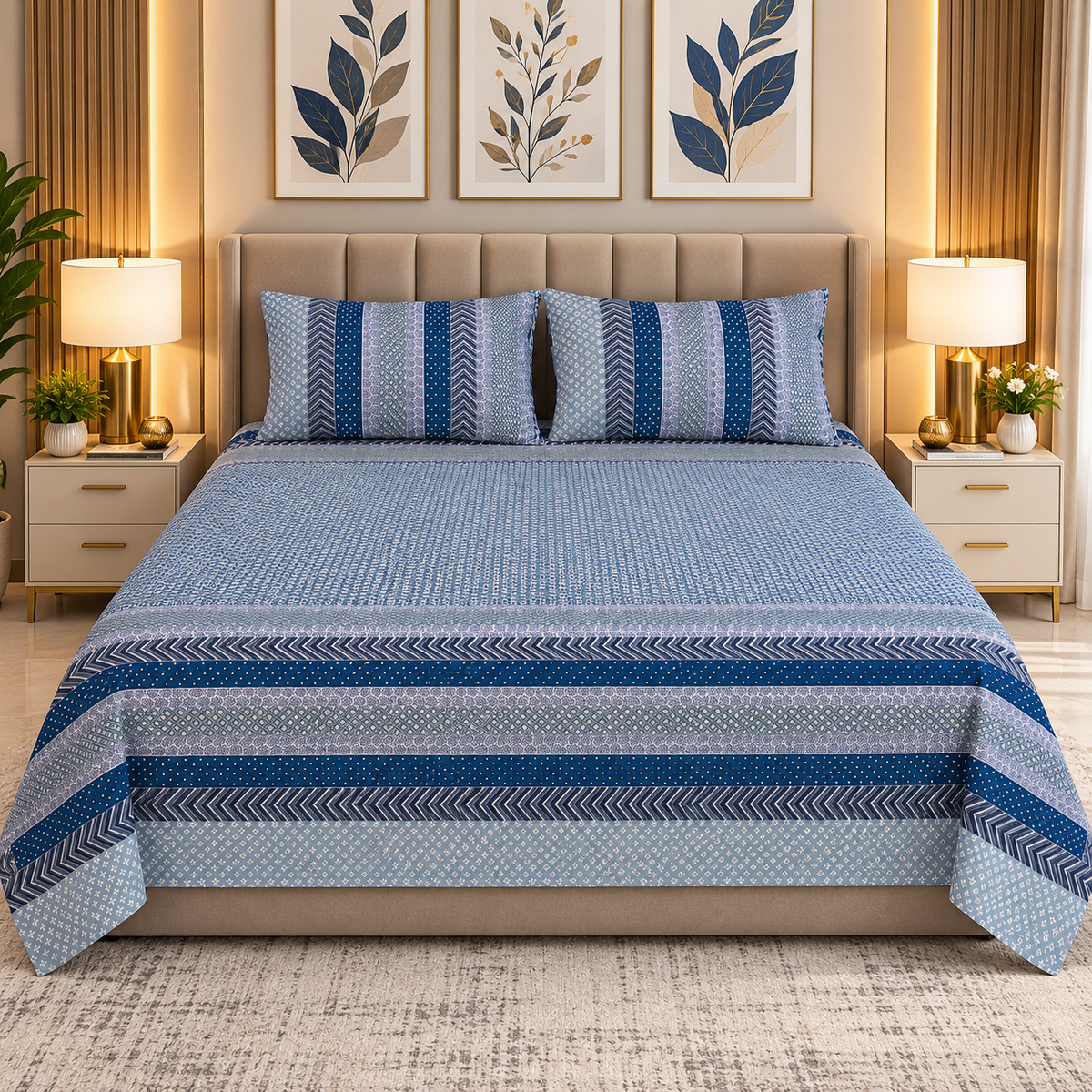 Heavenbirds Premium 300 TC Cotton Bedsheet with 2 Pillow Covers | Ultra Soft & Breathable | 100% Color Fade Guarantee | King Size Double Bedsheet for Everyday Luxury