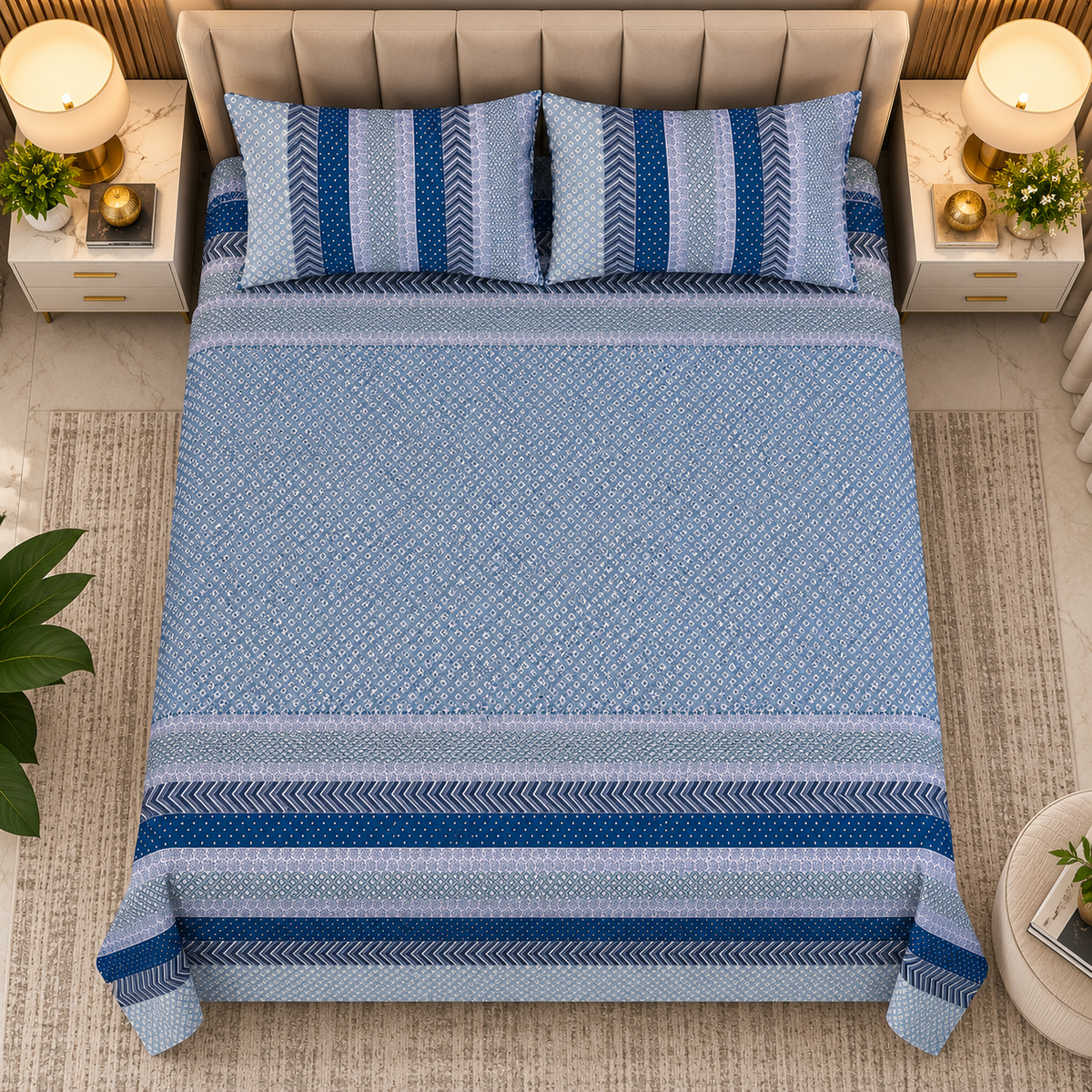 Heavenbirds Premium 300 TC Cotton Bedsheet with 2 Pillow Covers | Ultra Soft & Breathable | 100% Color Fade Guarantee | King Size Double Bedsheet for Everyday Luxury
