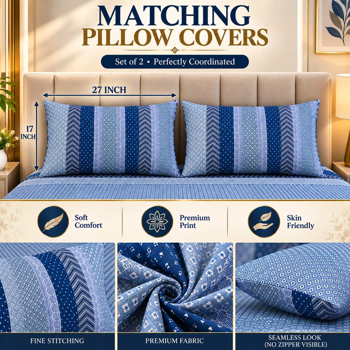 Heavenbirds Premium 300 TC Cotton Bedsheet with 2 Pillow Covers | Ultra Soft & Breathable | 100% Color Fade Guarantee | King Size Double Bedsheet for Everyday Luxury