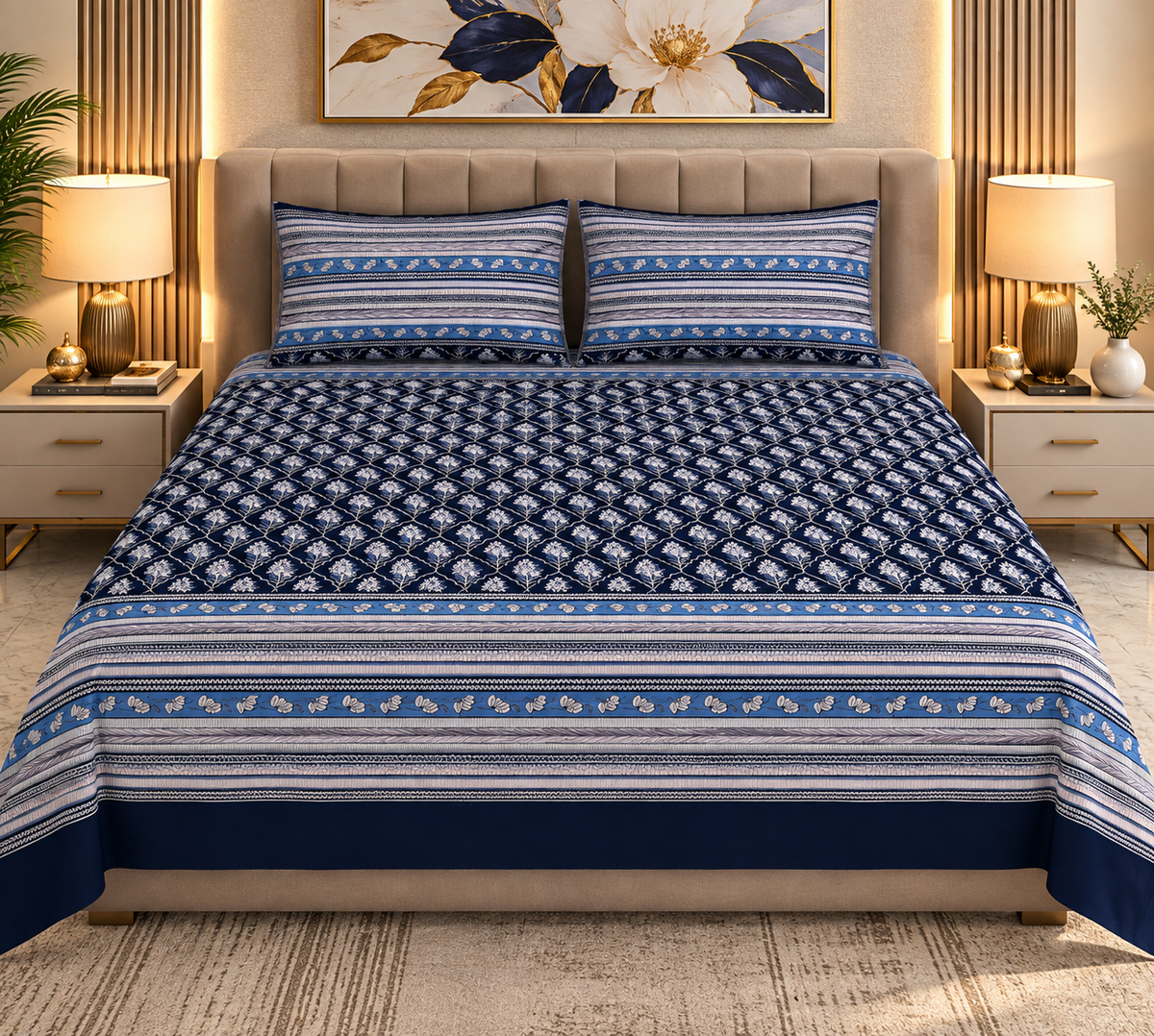 Heavenbirds 300 TC Premium Cotton Bedsheet with 2 Pillow Covers | Ultra Soft & Color Fade Resistant