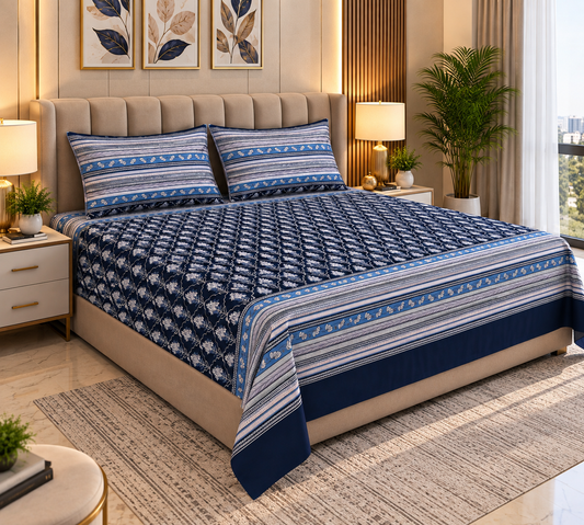 Heavenbirds 300 TC Premium Cotton Bedsheet with 2 Pillow Covers | Ultra Soft & Color Fade Resistant