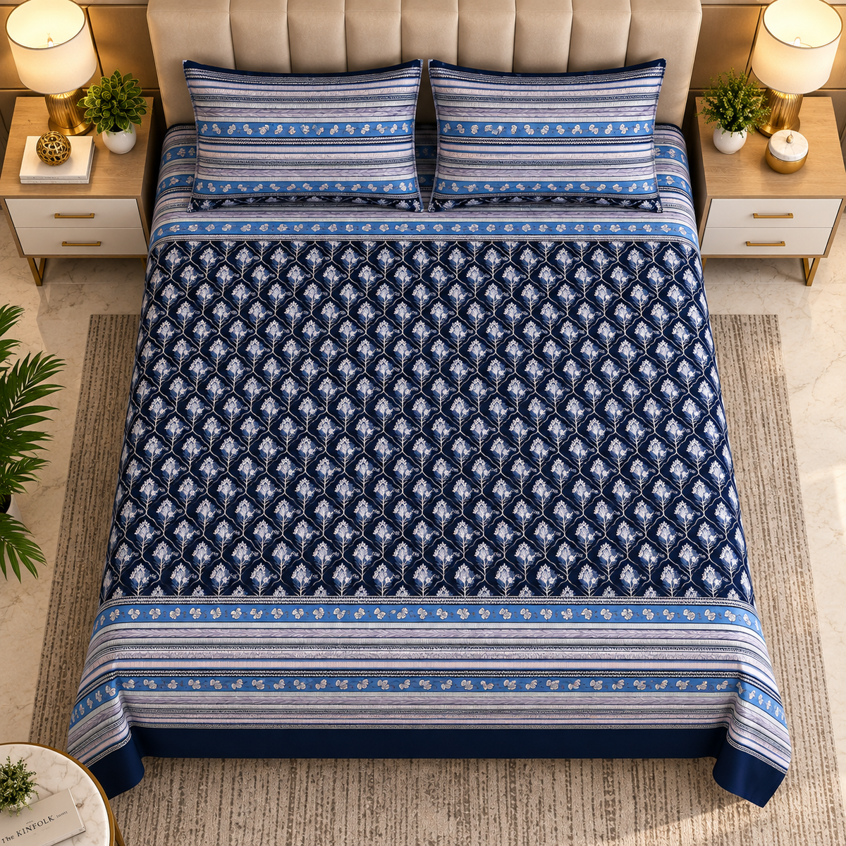 Heavenbirds 300 TC Premium Cotton Bedsheet with 2 Pillow Covers | Ultra Soft & Color Fade Resistant