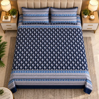 Heavenbirds 300 TC Premium Cotton Bedsheet with 2 Pillow Covers | Ultra Soft & Color Fade Resistant