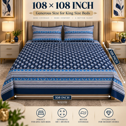Heavenbirds 300 TC Premium Cotton Bedsheet with 2 Pillow Covers | Ultra Soft & Color Fade Resistant