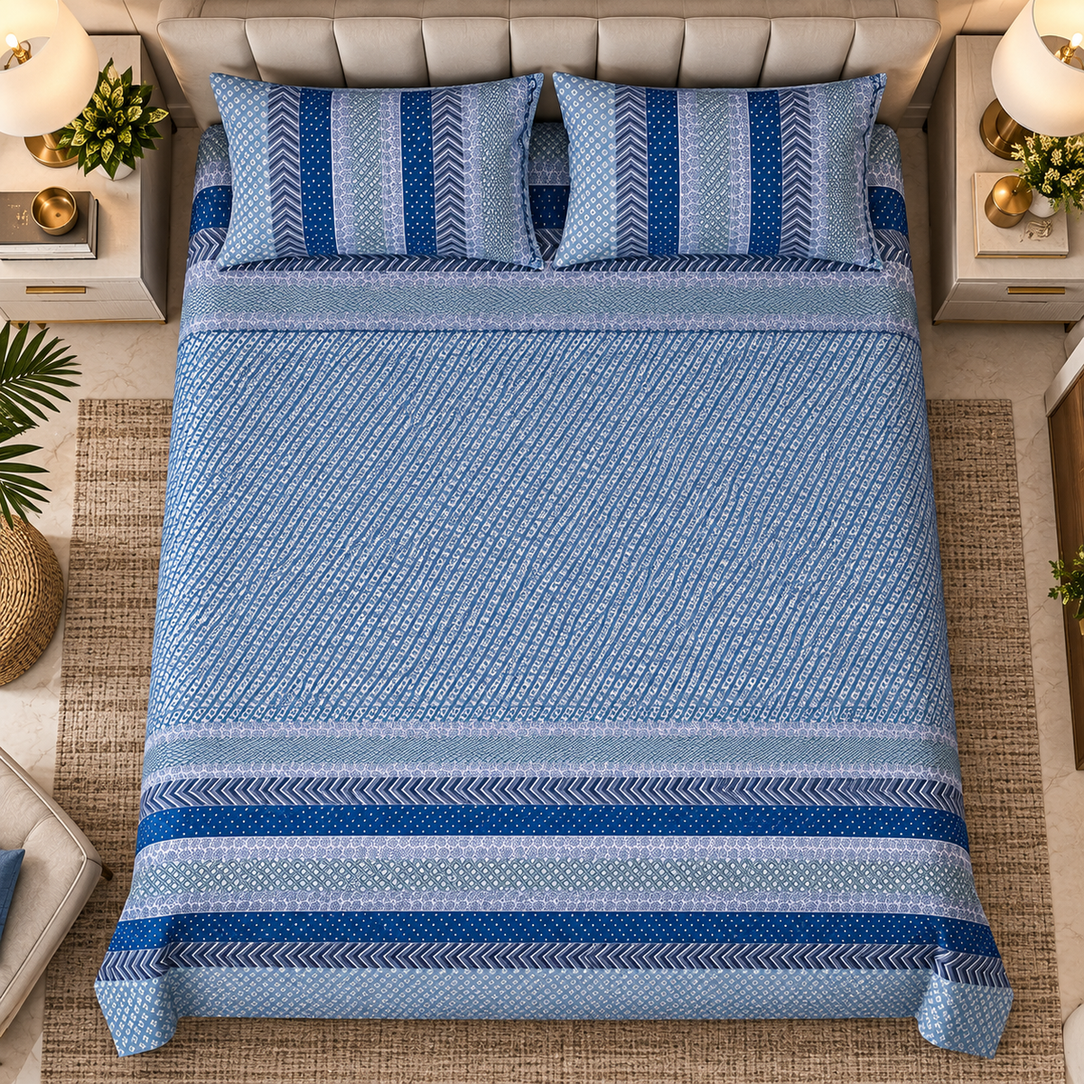 Heavenbirds 300 TC Premium Cotton Bedsheet with 2 Pillow Covers | Ultra Soft & Color Fade Resistant