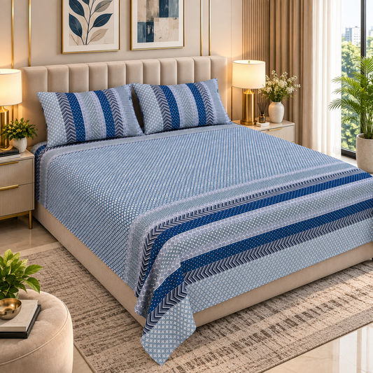 Heavenbirds 300 TC Premium Cotton Bedsheet with 2 Pillow Covers | Ultra Soft & Color Fade Resistant
