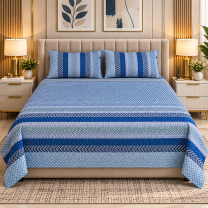 Heavenbirds 300 TC Premium Cotton Bedsheet with 2 Pillow Covers | Ultra Soft & Color Fade Resistant
