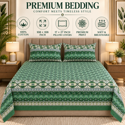 Heavenbirds 300 TC Premium Cotton Bedsheet with 2 Pillow Covers | Ultra Soft & Color Fade Resistant