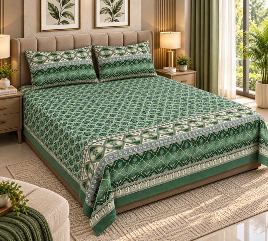 Heavenbirds 300 TC Premium Cotton Bedsheet with 2 Pillow Covers | Ultra Soft & Color Fade Resistant