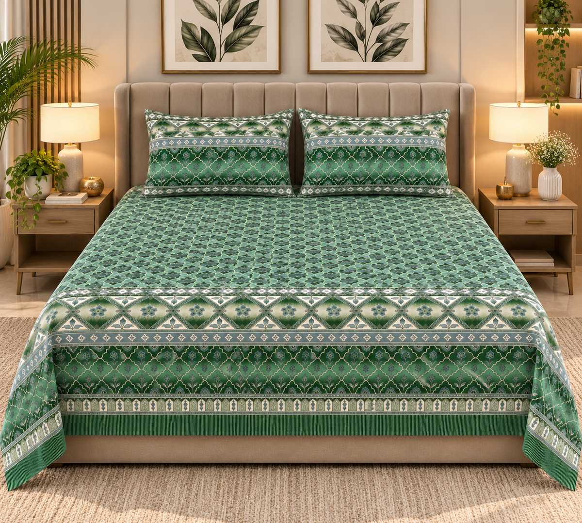 Heavenbirds 300 TC Premium Cotton Bedsheet with 2 Pillow Covers | Ultra Soft & Color Fade Resistant