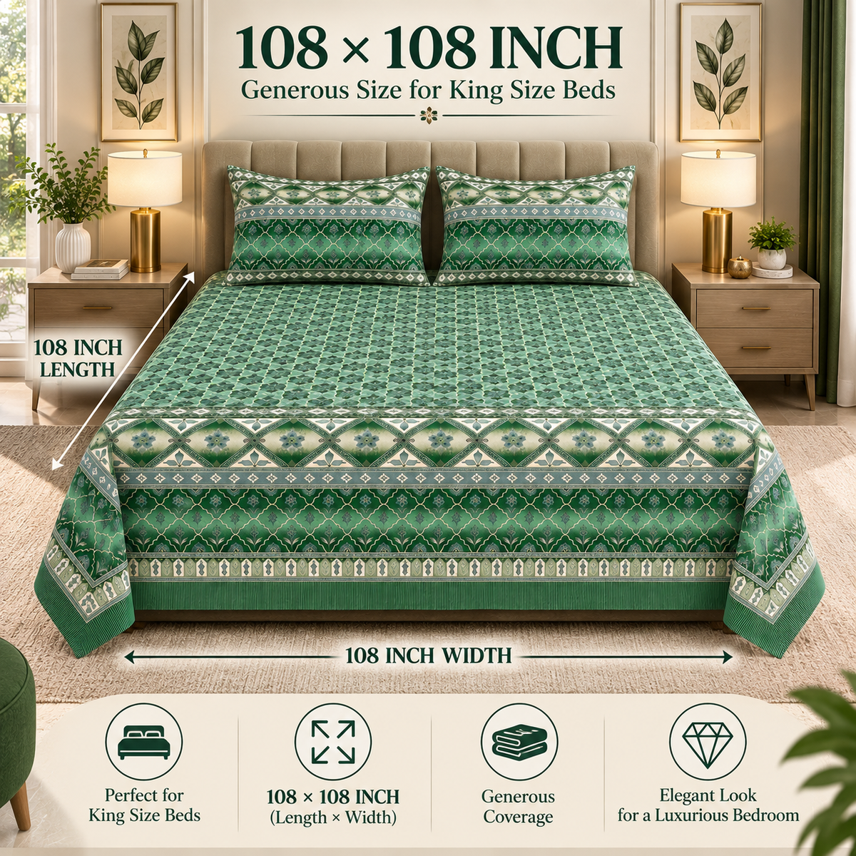Heavenbirds 300 TC Premium Cotton Bedsheet with 2 Pillow Covers | Ultra Soft & Color Fade Resistant