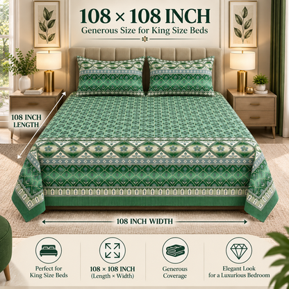 Heavenbirds 300 TC Premium Cotton Bedsheet with 2 Pillow Covers | Ultra Soft & Color Fade Resistant