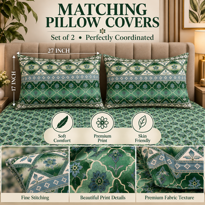 Heavenbirds 300 TC Premium Cotton Bedsheet with 2 Pillow Covers | Ultra Soft & Color Fade Resistant