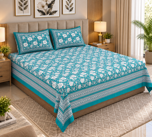 Heavenbirds 300 TC Premium Cotton Bedsheet with 2 Pillow Covers | Ultra Soft & Color Fade Resistant