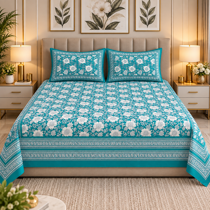 Heavenbirds 300 TC Premium Cotton Bedsheet with 2 Pillow Covers | Ultra Soft & Color Fade Resistant