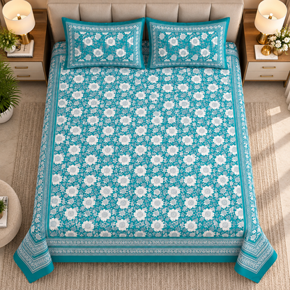 Heavenbirds 300 TC Premium Cotton Bedsheet with 2 Pillow Covers | Ultra Soft & Color Fade Resistant